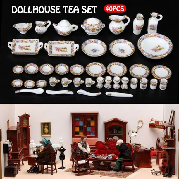 20-Piece Dollhouse Miniature 1-inch Ceramic White Plates Dishes Set *Doll Mini